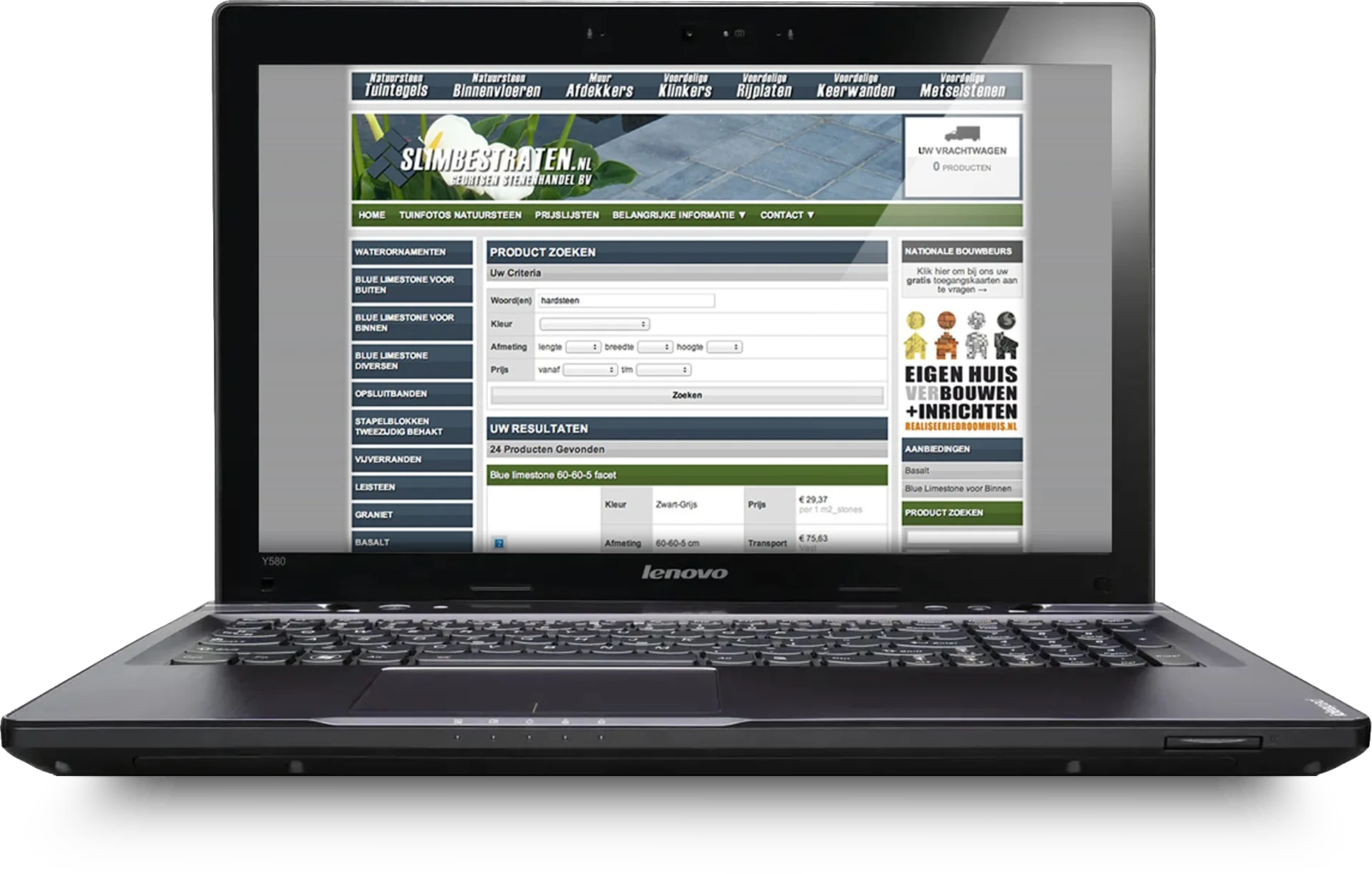 De oude website van SlimBestraten op een laptop