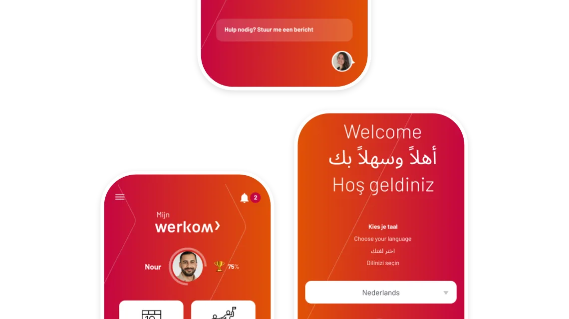 Schermen van het digitale platform Mijn Werkom